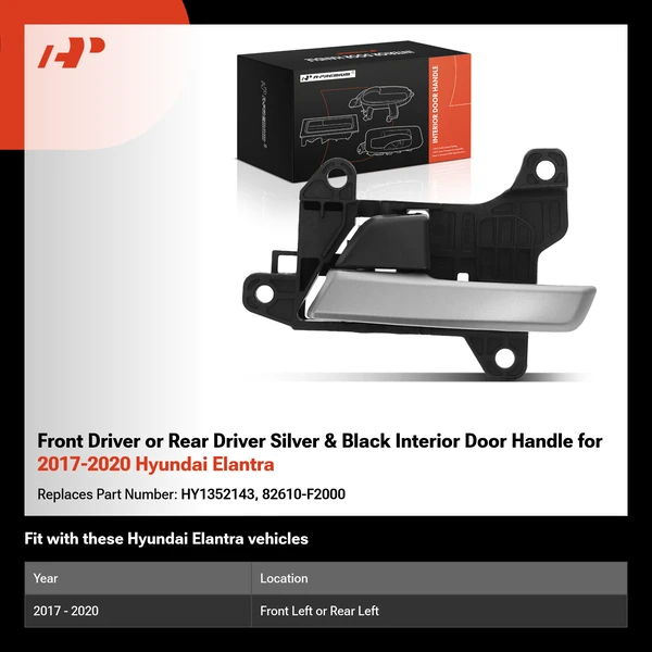 Front Driver or Rear Driver Silver & Black Interior Door Handle for 2017-2020 Hyundai Elantra