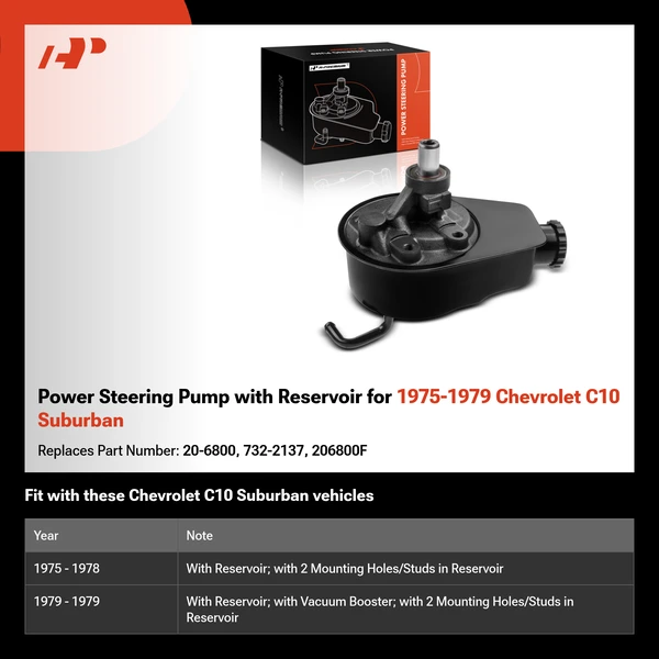 Power Steering Pump with Reservoir for 1975-1979 Chevrolet C10 Suburban