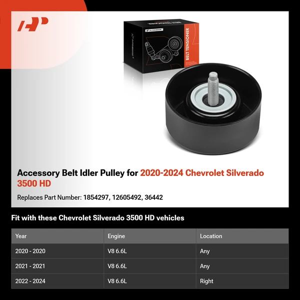 Accessory Belt Idler Pulley for 2020-2024 Chevrolet Silverado 3500 HD