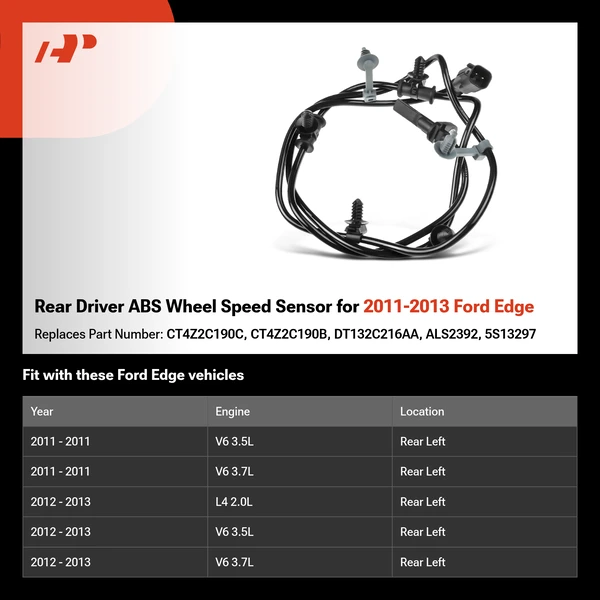 Rear Driver ABS Wheel Speed Sensor for 2011-2013 Ford Edge