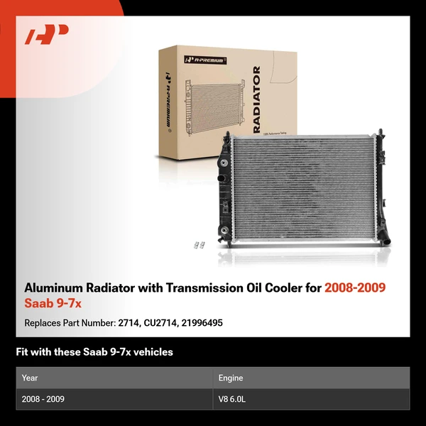 Aluminum Radiator with Transmission Oil Cooler for 2008-2009 Saab 9-7x