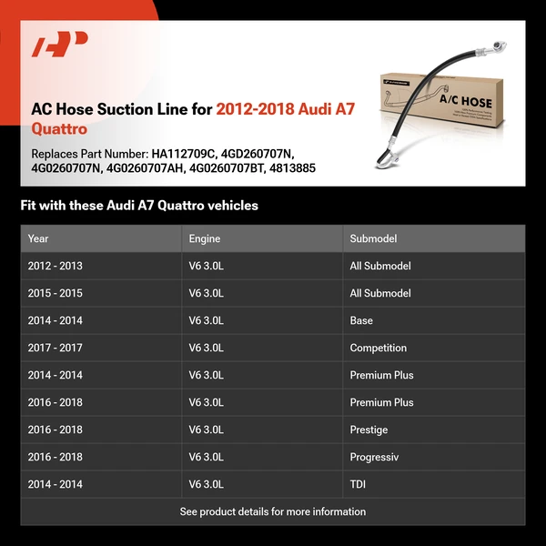 AC Hose Suction Line for 2012-2018 Audi A7 Quattro