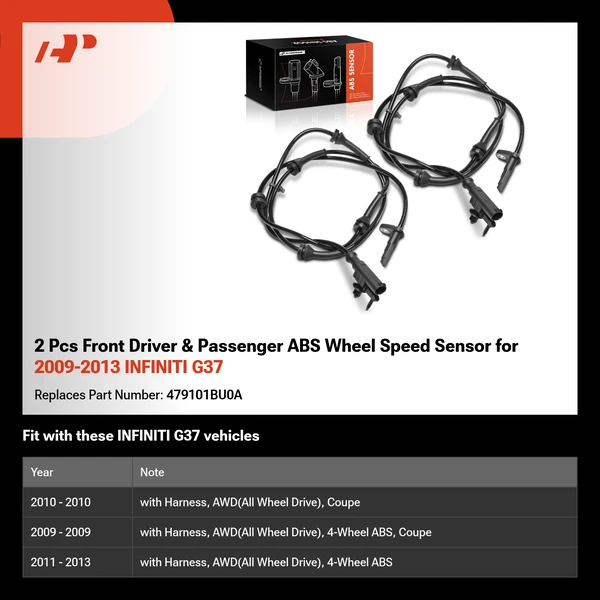 2 Pcs Front Driver & Passenger ABS Wheel Speed Sensor for 2009-2013 INFINITI G37