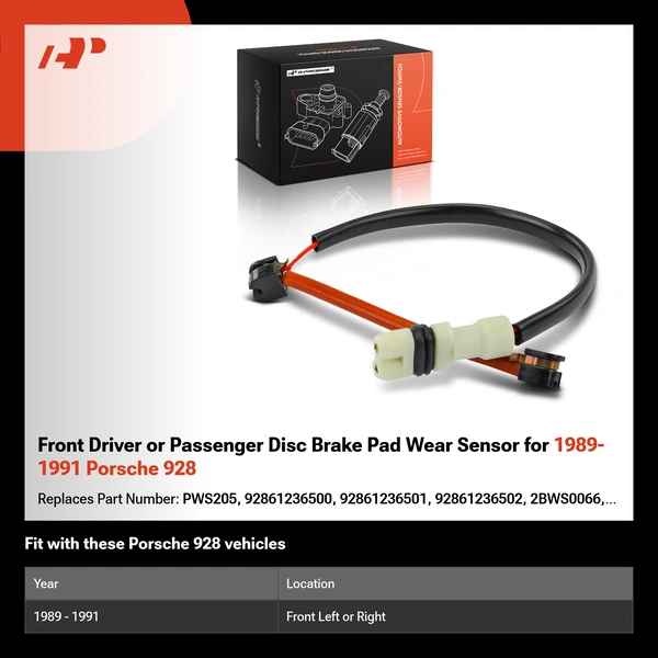Front Driver or Passenger Disc Brake Pad Wear Sensor for 1989-1991 Porsche 928