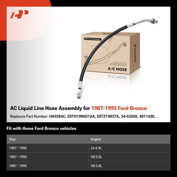 AC Liquid Line Hose Assembly for 1987-1993 Ford Bronco
