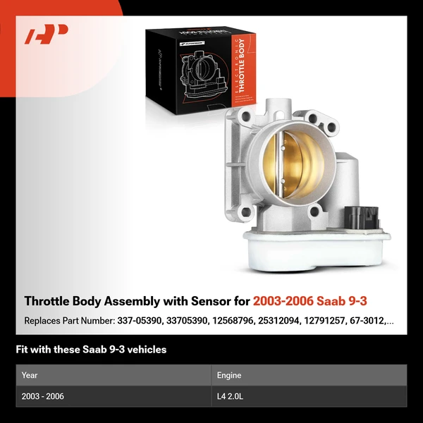 Throttle Body Assembly with Sensor for 2003-2006 Saab 9-3