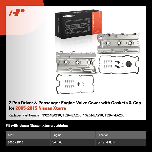 2 Pcs Driver & Passenger Engine Valve Cover with Gaskets & Cap for 2005-2015 Nissan Xterra