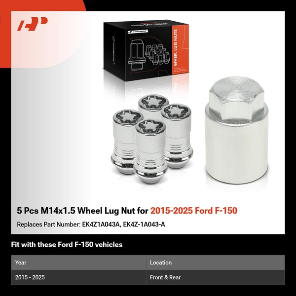 5 Pcs M14x1.5 Wheel Lug Nut for 2015-2025 Ford F-150