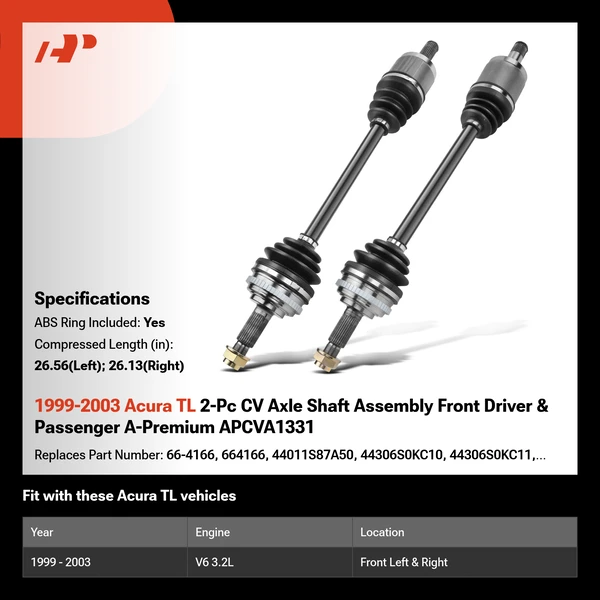 1999-2003 Acura TL 2-Pc CV Axle Shaft Assembly Front Driver & Passenger A-Premium APCVA1331