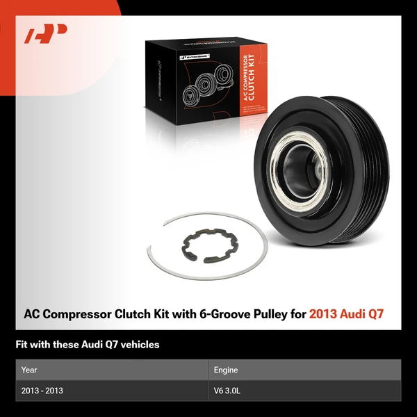 AC Compressor Clutch Kit with 6-Groove Pulley for 2013 Audi Q7