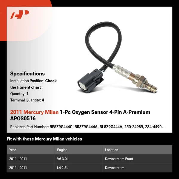 2011 Mercury Milan 1-Pc Oxygen Sensor 4-Pin A-Premium APOS0516