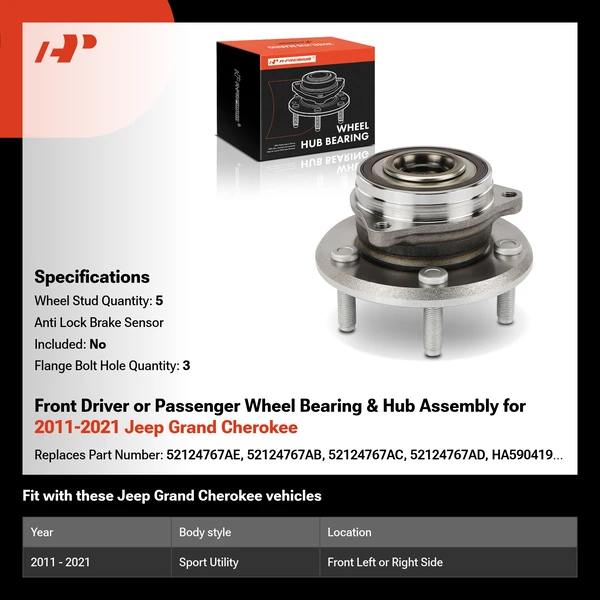 Front Driver or Passenger Wheel Bearing & Hub Assembly for 2011-2021 Jeep Grand Cherokee