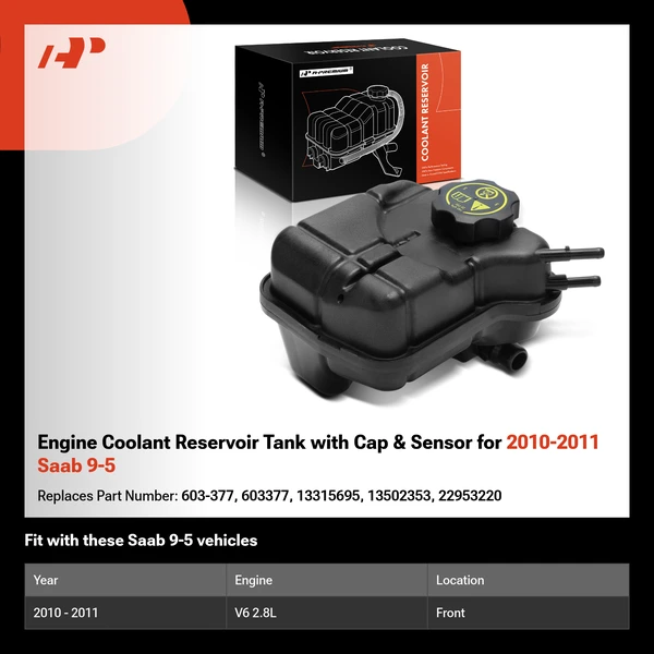 Engine Coolant Reservoir Tank with Cap & Sensor for 2010-2011 Saab 9-5