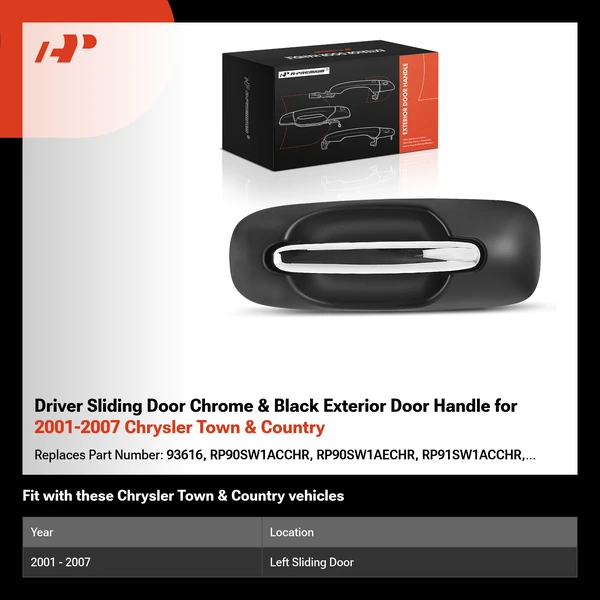 Driver Sliding Door Chrome & Black Exterior Door Handle for 2001-2007 Chrysler Town & Country