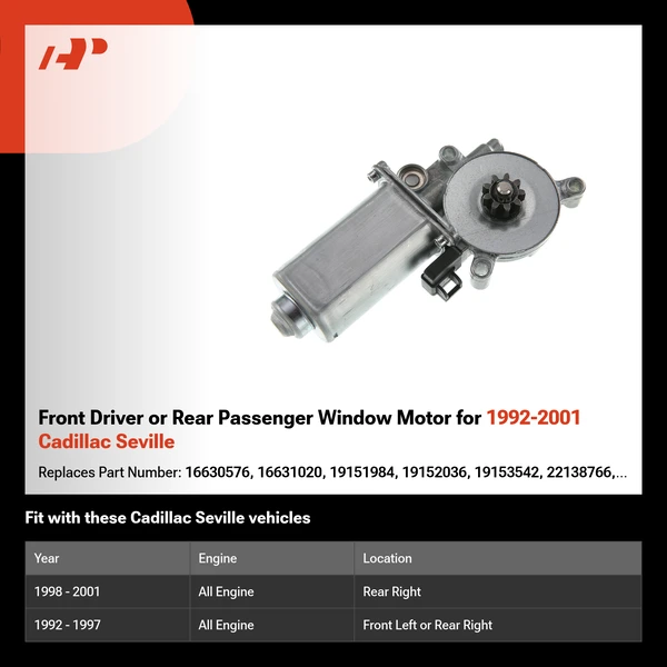 Front Driver or Rear Passenger Window Motor for 1992-2001 Cadillac Seville