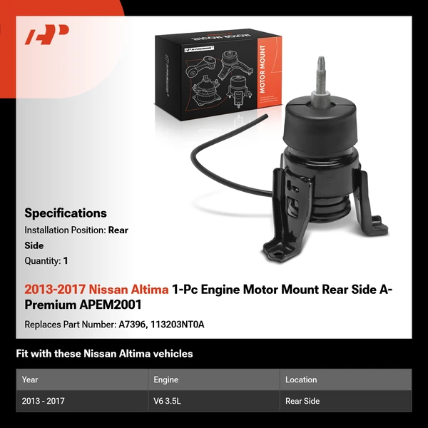 2013-2017 Nissan Altima 1-Pc Engine Motor Mount Rear Side A-Premium APEM2001