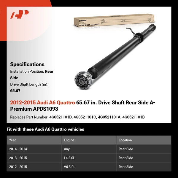 2012-2015 Audi A6 Quattro 65.67 in. Drive Shaft Rear Side A-Premium APDS1093