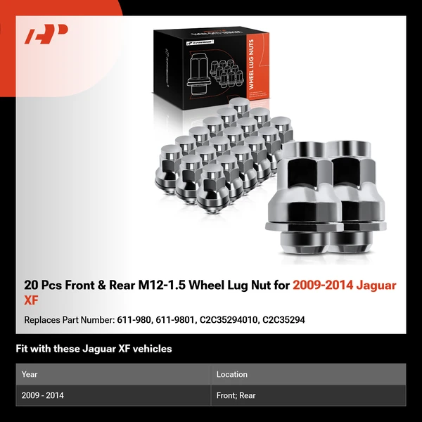 20 Pcs Front & Rear M12-1.5 Wheel Lug Nut for 2009-2014 Jaguar XF
