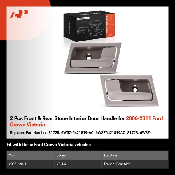 2 Pcs Front & Rear Stone Interior Door Handle for 2006-2011 Ford Crown Victoria