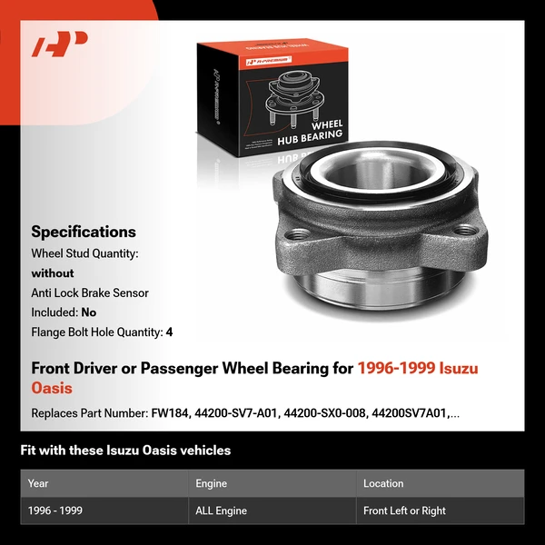 Front Driver or Passenger Wheel Bearing for 1996-1999 Isuzu Oasis