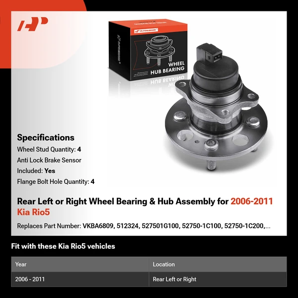 Rear Left or Right Wheel Bearing & Hub Assembly for 2006-2011 Kia Rio5