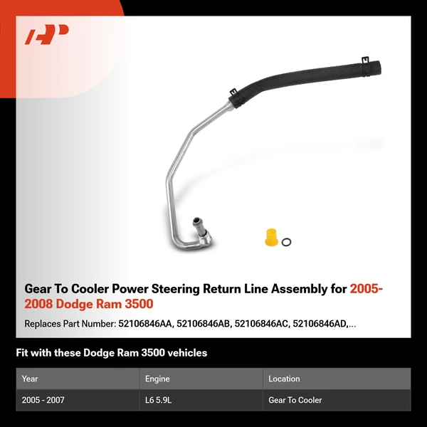 Gear To Cooler Power Steering Return Line Assembly for 2005-2008 Dodge Ram 3500
