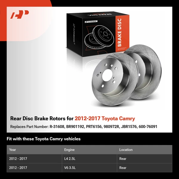 Rear Disc Brake Rotors for 2012-2017 Toyota Camry