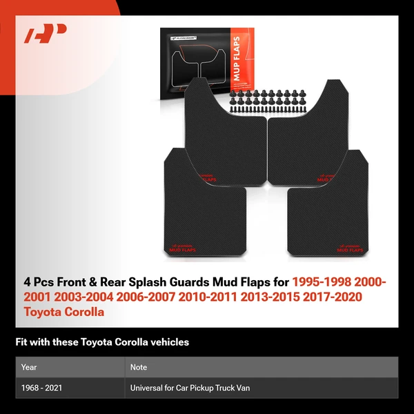 4 Pcs Front & Rear Splash Guards Mud Flaps for 1995-1998 2000-2001 2003-2004 2006-2007 2010-2011 2013-2015 2017-2020 Toyota Corolla