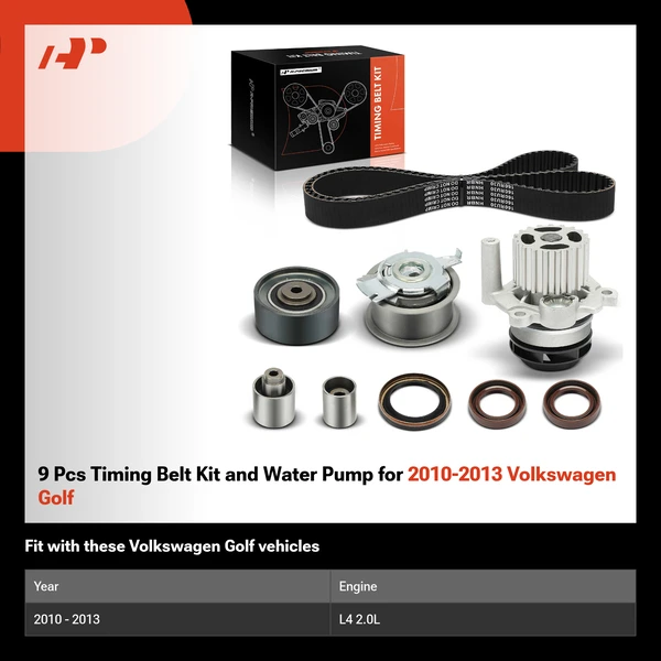 9 Pcs Timing Belt Kit and Water Pump for 2010-2013 Volkswagen Golf