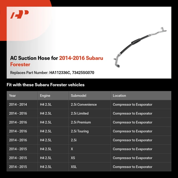 AC Suction Hose for 2014-2016 Subaru Forester