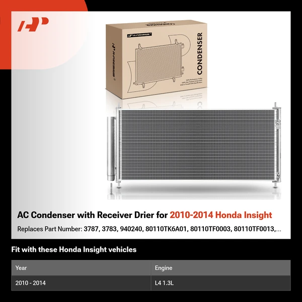 AC Condenser with Receiver Drier for 2010-2014 Honda Insight