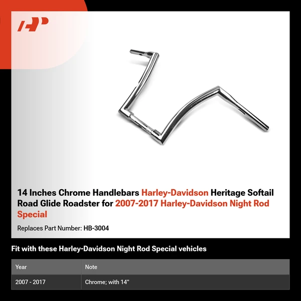 14 Inches Chrome Handlebars Harley-Davidson Heritage Softail Road Glide Roadster for 2007-2017 Harley-Davidson Night Rod Special