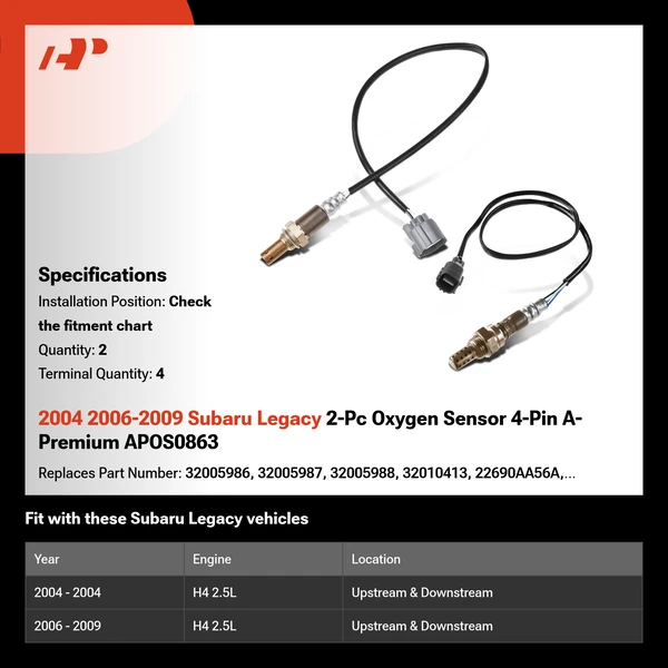 2004 2006-2009 Subaru Legacy 2-Pc Oxygen Sensor 4-Pin A-Premium APOS0863