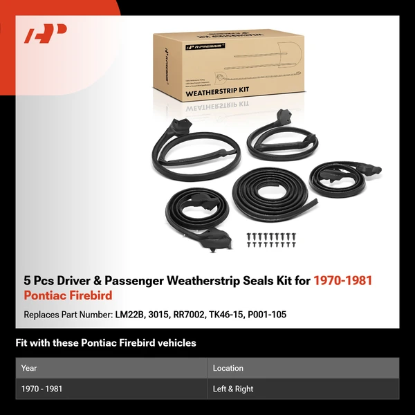 5 Pcs Driver & Passenger Weatherstrip Seals Kit for 1970-1981 Pontiac Firebird