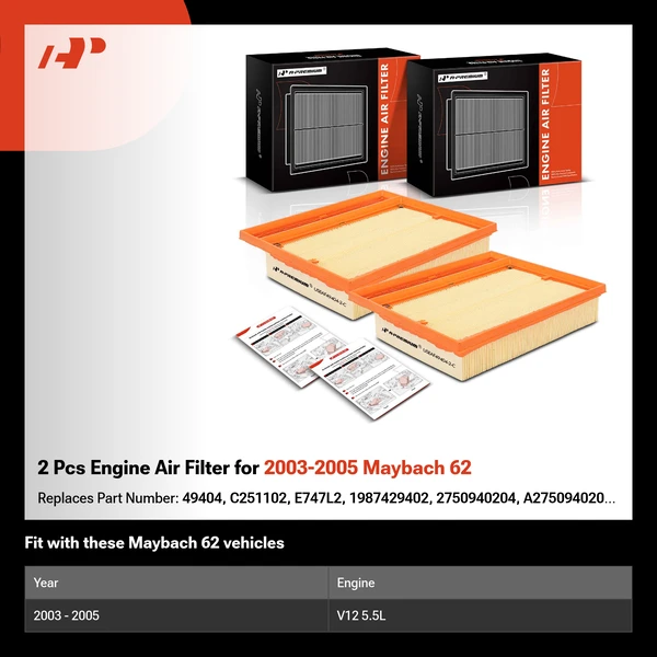 2 Pcs Engine Air Filter for 2003-2005 Maybach 62