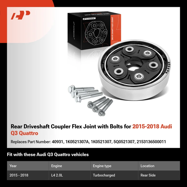Rear Driveshaft Coupler Flex Joint with Bolts for 2015-2018 Audi Q3 Quattro