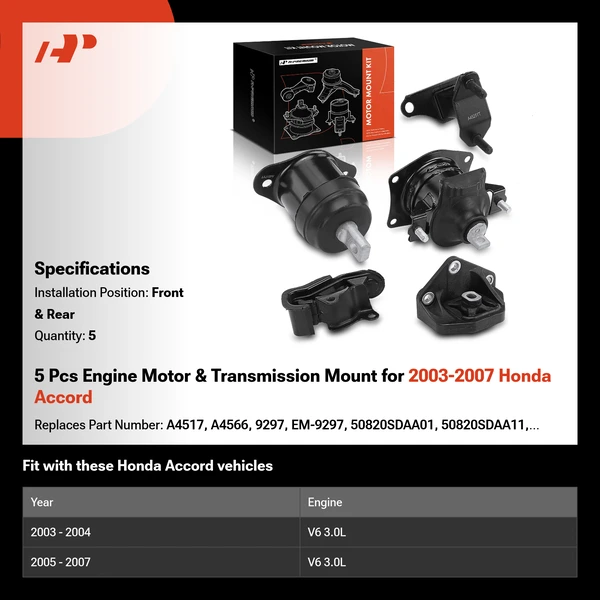 5 Pcs Engine Motor & Transmission Mount for 2003-2007 Honda Accord