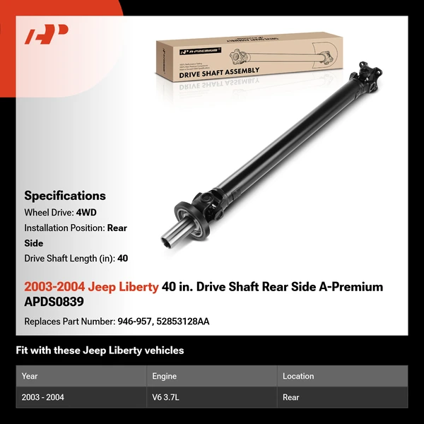 2003-2004 Jeep Liberty 40 in. Drive Shaft Rear Side A-Premium APDS0839