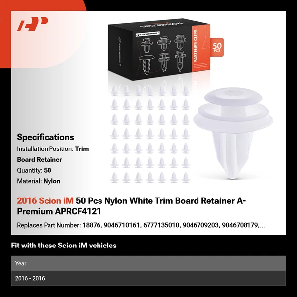 2016 Scion iM 50 Pcs Nylon White Trim Board Retainer A-Premium APRCF4121