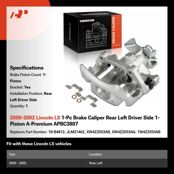 2000-2002 Lincoln LS 1-Pc Brake Caliper Rear Left Driver Side 1-Piston A-Premium APBC3807