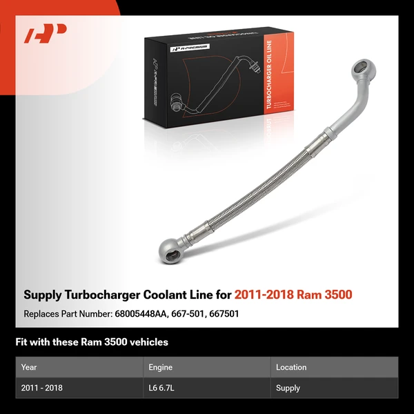 Supply Turbocharger Coolant Line for 2011-2018 Ram 3500