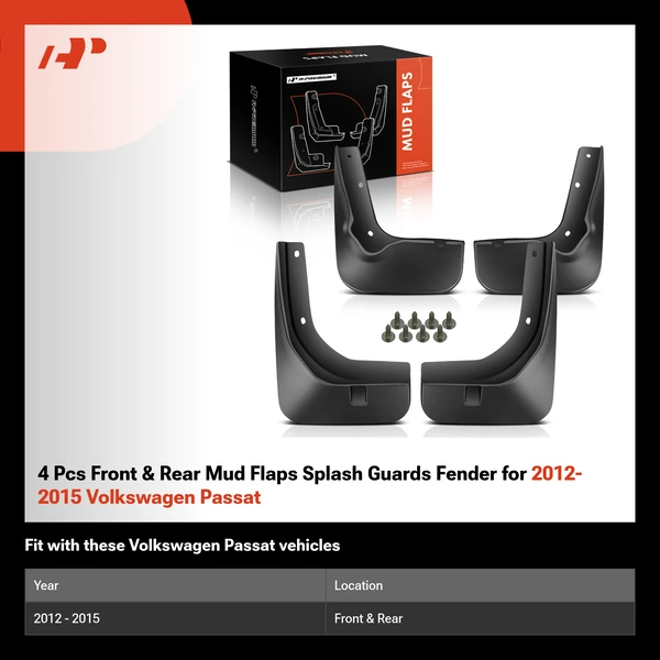 4 Pcs Front & Rear Mud Flaps Splash Guards Fender for 2012-2015 Volkswagen Passat