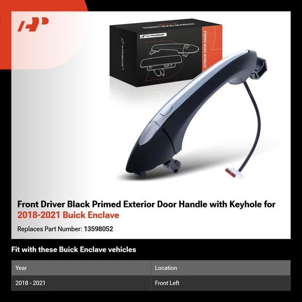 Front Driver Black Primed Exterior Door Handle with Keyhole for 2018-2021 Buick Enclave