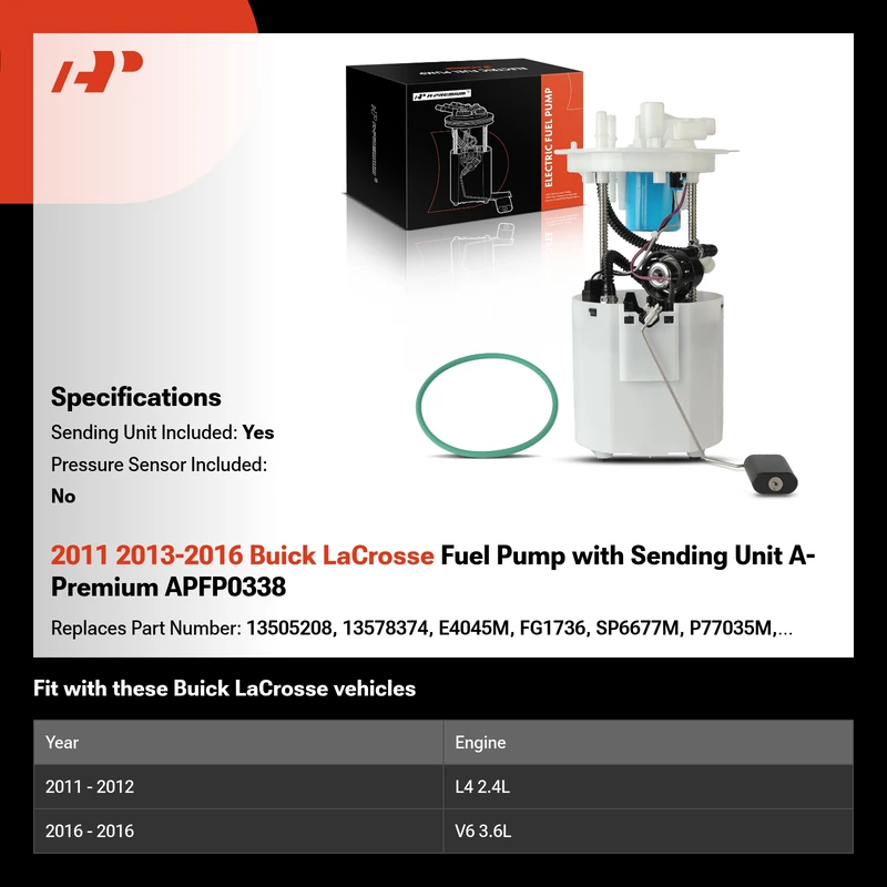 2011 2013-2016 Buick LaCrosse Fuel Pump with Sending Unit A-Premium APFP0338