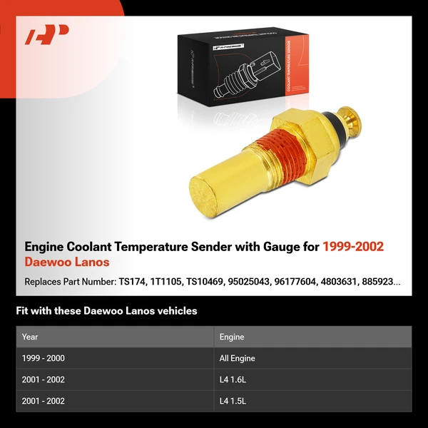 Engine Coolant Temperature Sender with Gauge for 1999-2002 Daewoo Lanos