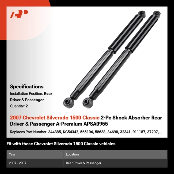 2007 Chevrolet Silverado 1500 Classic 2-Pc Shock Absorber Rear Driver & Passenger A-Premium APSA0955