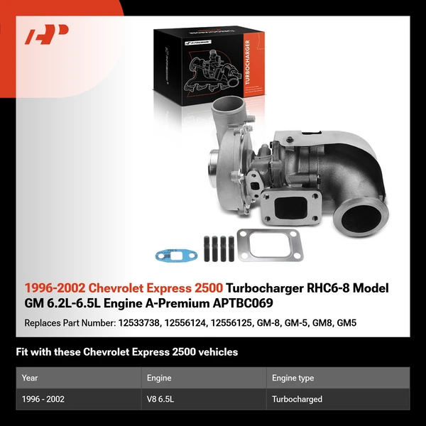 1996-2002 Chevrolet Express 2500 Turbocharger RHC6-8 Model GM 6.2L-6.5L Engine A-Premium APTBC069