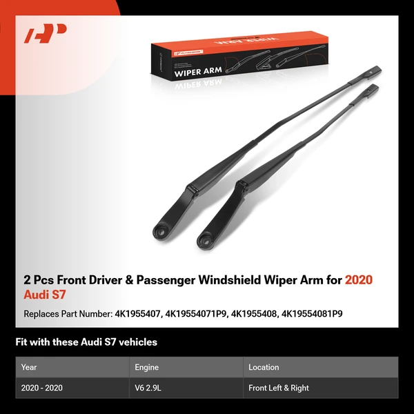 2 Pcs Front Driver & Passenger Windshield Wiper Arm for 2020 Audi S7