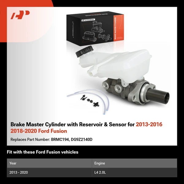 Brake Master Cylinder with Reservoir & Sensor for 2013-2016 2018-2020 Ford Fusion