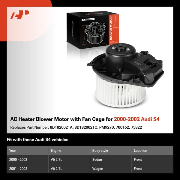 AC Heater Blower Motor with Fan Cage for 2000-2002 Audi S4
